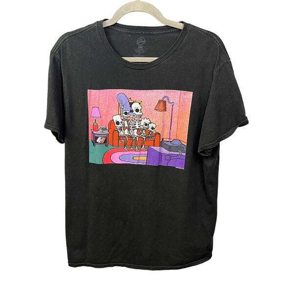 The Simpsons Skeleton Family Couch T Shirt Adult Large Black Graphic Bart - Picture 1 of 6